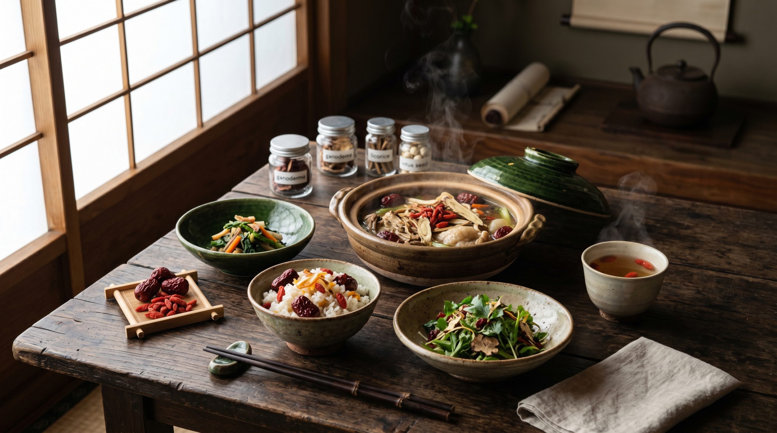 季節の食材と薬膳料理が並ぶ和の食卓
